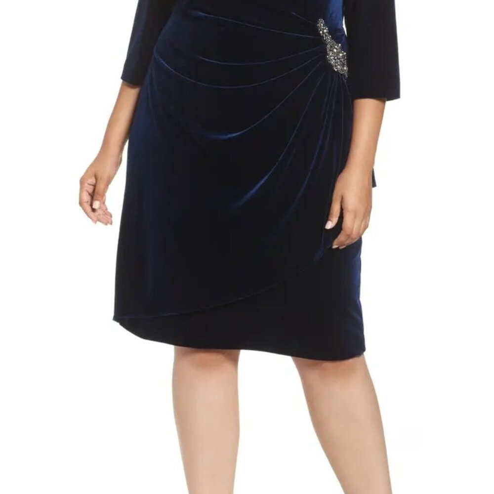 Alex Evenings Blue Velvet Cocktail Dress Size 12P - Picture 8 of 9
